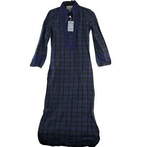 NEW Sail To Sable Long Sleeve Plaid Tunic Maxi Dress XXS Black Navy